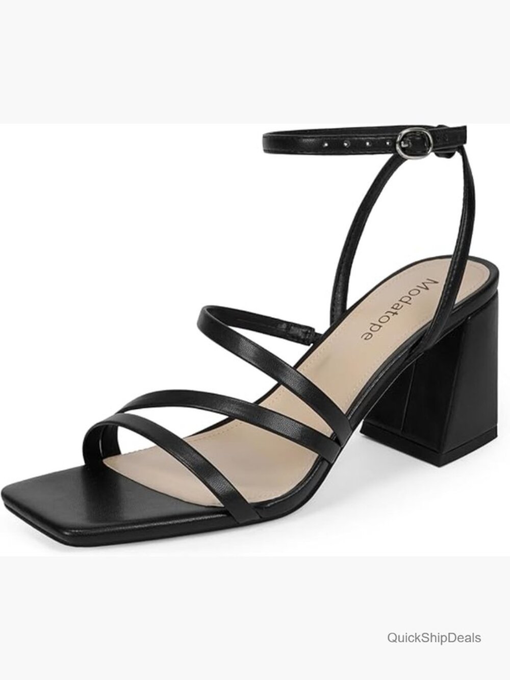 Faux Leather Heeled Sandals with Chunky Block Heel and Ankle Strap